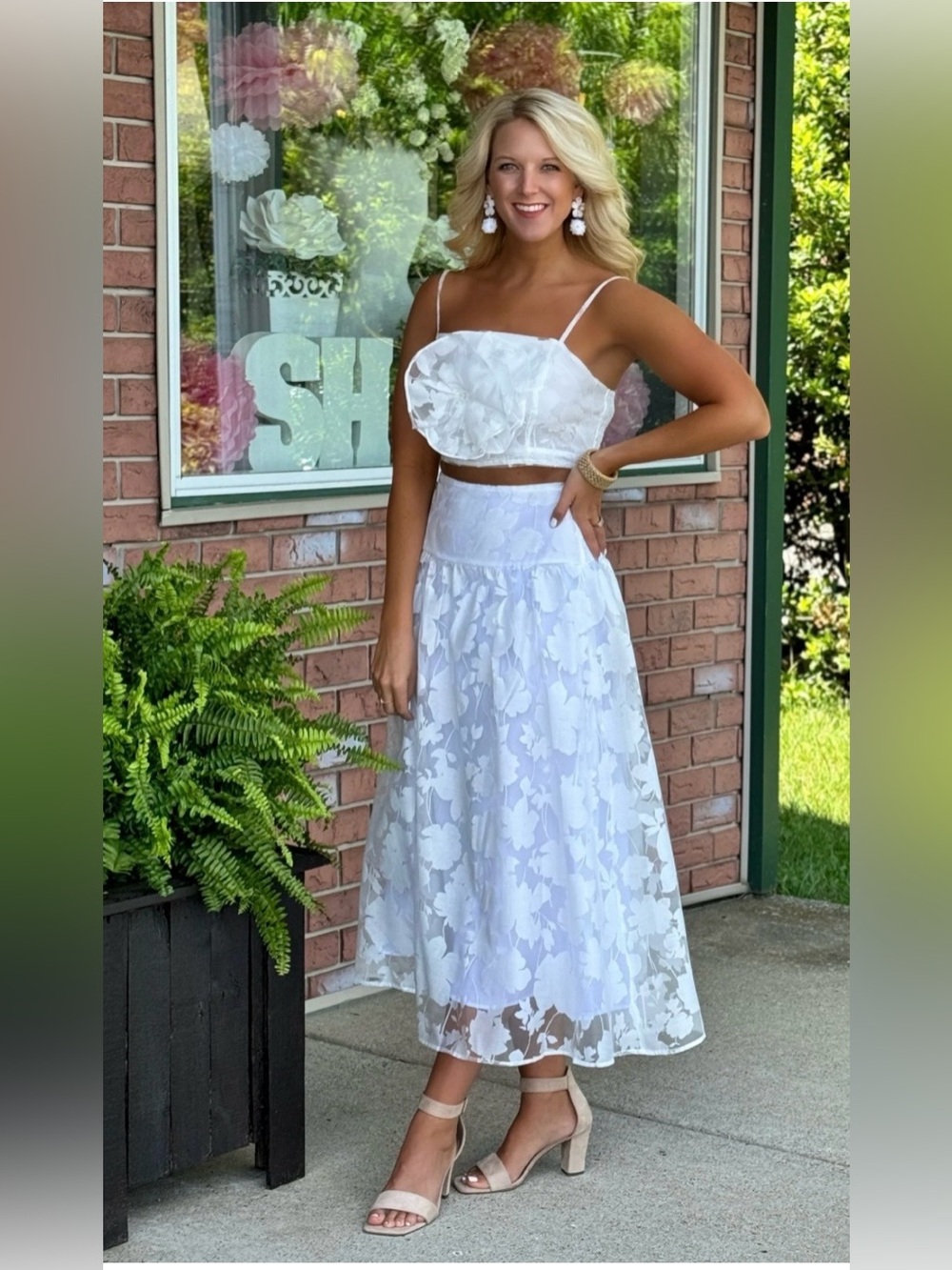 Blu Pepper White Floral A-Line Skirt